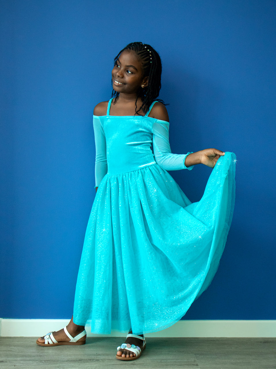 navy blue dress with white & CONTRAST MIDI custom_Anniversary flower girl just being Color:Rosewood Organic Cotton Lawn Ikat